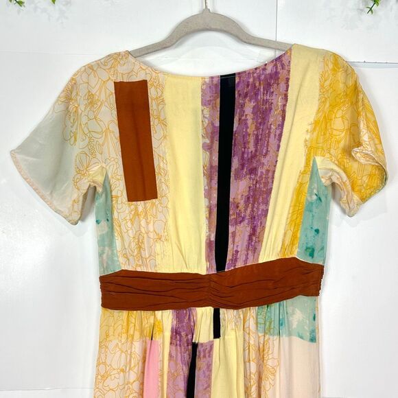 Anthropologie H by Helen Bullock Penelope Dress Silk Maxi sz 4 Abstract Yellow - Picture 10 of 16
